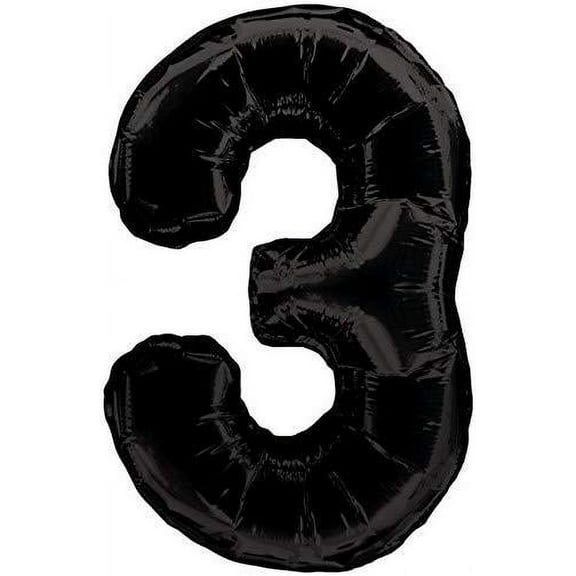 34 inch Kaleidoscope Number 3 - Black Foil Mylar Balloon - Party Supplies Decorations