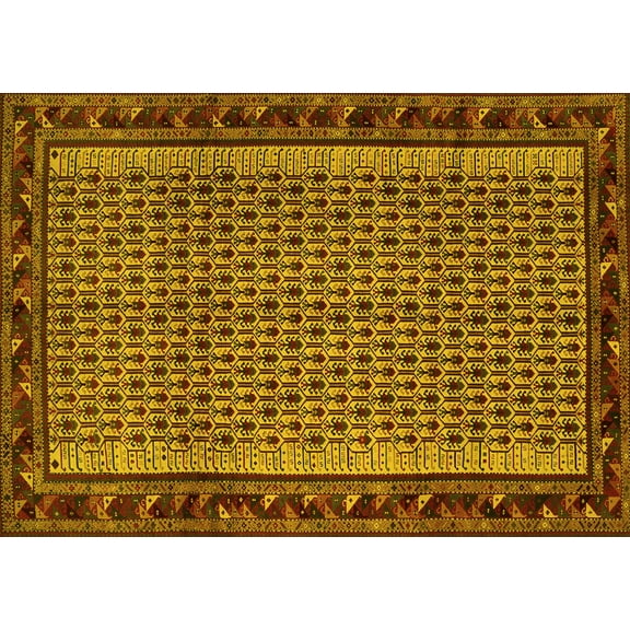 Ahgly Company Machine Washable Indoor Rectangle Abstract Yellow Contemporary Area Rugs, 5' x 7'