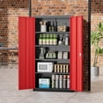 thumbnail image 7 of SOLAURA Metal Storage Cabinet, 72" x 36" x 18" Garage Storage Cabinet with Lock, Metal Cabinet with 2 Doors and 4 Adjustable Shelves for Office, Home, Shops, Garage, Black Red, 7 of 7