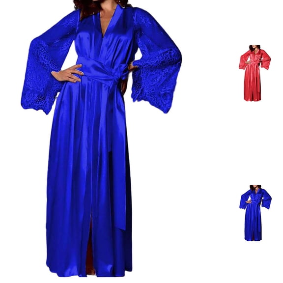 Swuxness Women Sleepwear Robes Solid Color Full Length Long Sleeve Loose Gentle Apparel