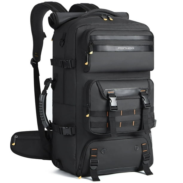 Mochila de viaje Ponhog 50 L con compartimento para zapatos para hombre, color negro