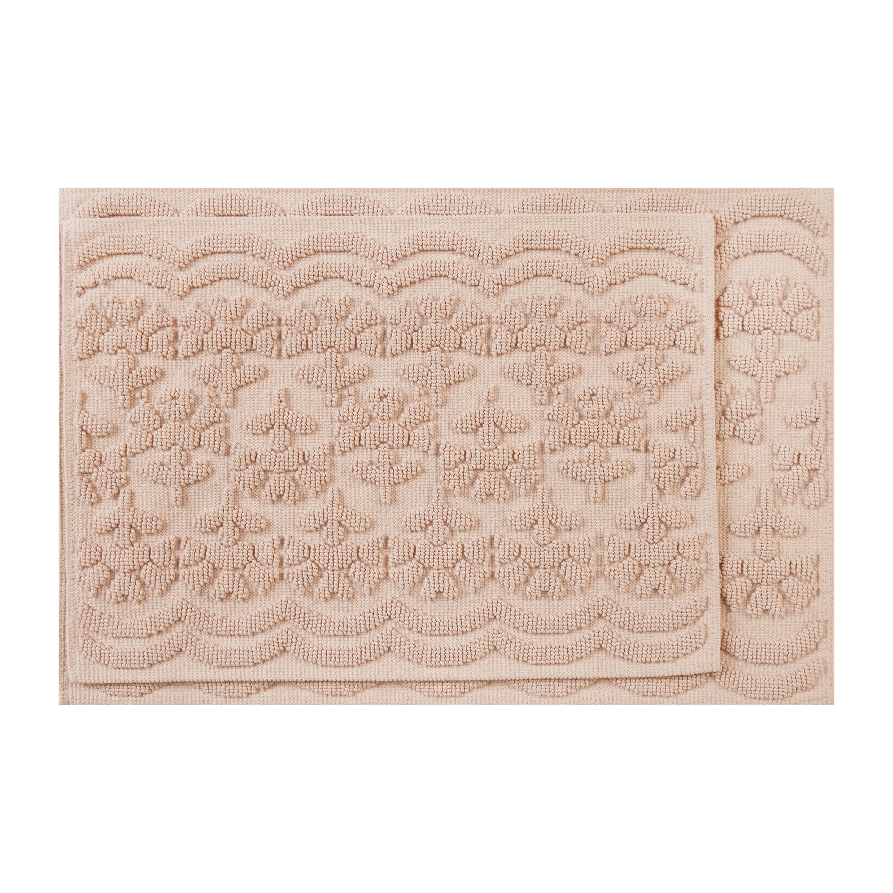 Beautiful Floral Block Scallop 2 Piece Bath Rug Set by Drew Barrymore, Rose Pink, 17" x 24" & 20" x 30"
