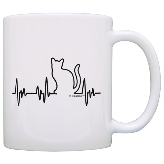 ThisWear Cat Gifts for Women Cat Lover's Heartbeat Cat Lover Gifts for Women Funny Cat Coffee Mug 11 ounce Coffee Mug