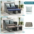 thumbnail image 5 of JOIVI Outdoor Loveseat Patio Furniture Rattan Conversation Set, with Ottoman, Pillows Included, Grey Wicker, Navy Blue Cushions, 5 of 10