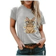 thumbnail image 1 of Hauts d'Été Grande Taille pour Femmes, T-shirt à Col Rond avec Imprimé Lapin, Manches Courtes, Blouse Décontractée Ample, T-shirt à Col en V pour Femmes en Liquidation, 1 of 4