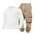 thumbnail image 2 of Kakii Men's Waffle Henley & Cargo Jogger Set, Solid Knit Top with Utility Pants, Matching Casual Outfit, 2 of 7