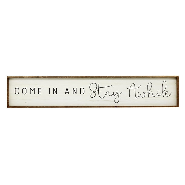 Parisloft Wood Wall Decor Sign With Inspirational Quotes Antique Wood Framed Farmhouse Wall Hanging Art Come In And Stay Awhile 59 X11 Walmart Com Walmart Com