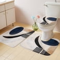 thumbnail image 4 of Circular Color Block Bathroom Rugs Set Blue Beige Geometric Non Slip Absorbent Soft Bath Mats 3 Piece Set with Bathroom Rug, U-Shaped Floor Mat, Toilet Seat Cover Small Size, 4 of 9
