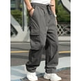 thumbnail image 3 of Faithtur Men's Loose Cargo Long Pants, Solid Color Drawstring Waist Straight Leg Trousers Casual Work Pants with Pockets, 3 of 8