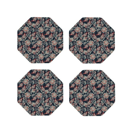 

Drink Coasters Set of 4 Paisley Pattern No.9025 Leather Coasters for Coffee Table Protector Heat Resistant Cute Coasters for Home Decor Housewarming Gifts Bar Kitchen 4 Inch Octagon