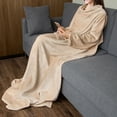 thumbnail image 5 of Catalonia Wearable Blanket with Sleeves and Pocket, Cozy Soft Fleece Micro Plush Wrap Adult Blanket Robe for Women Men, Makes a Great Gift for Holidays, Latte, 73" x 51”, 5 of 8