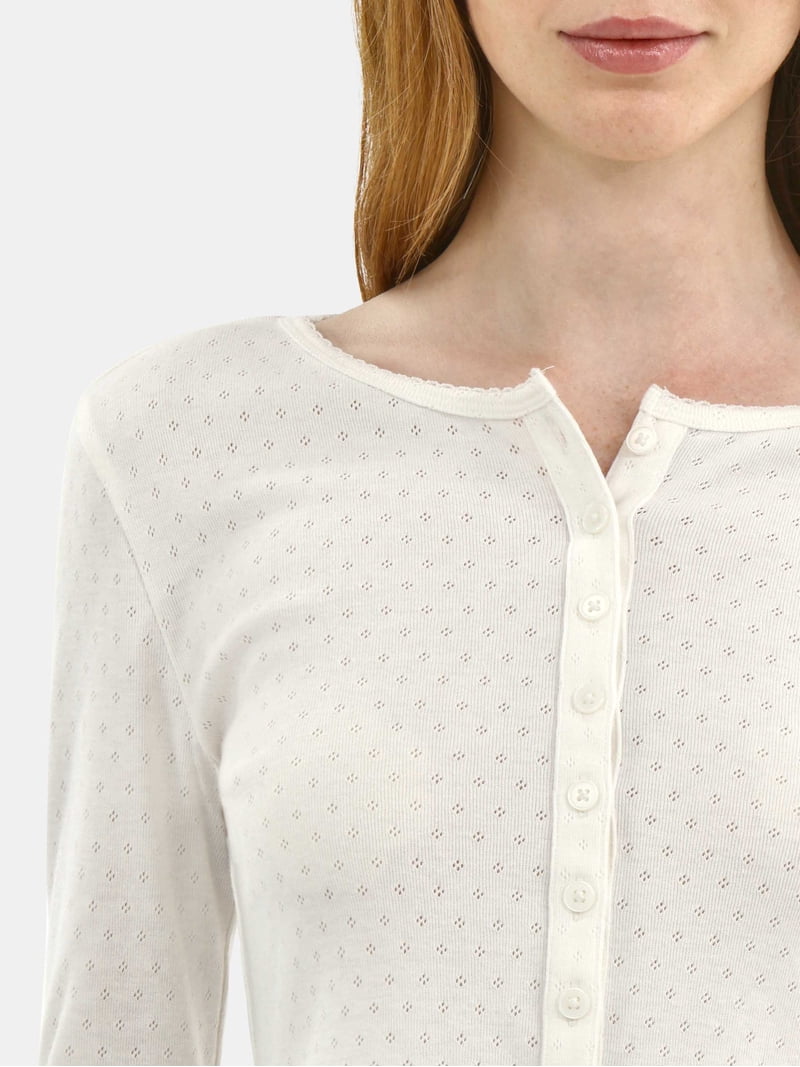 No Boundaries Button-Front Pointelle Cardigan with Long Sleeves
