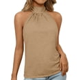 thumbnail image 2 of Endives Womens Tank Tops Halter Neck Top Casual High Neck Sleeveless Tshirt Beach Vacation Loose Fit Shirt Top Khaki, 2 of 7