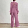 thumbnail image 4 of Bloomae Women's Long Sleeve Turtleneck Jumpsuit - Stretchy Ribbed Wide-Leg Casual One-Piece Back Cutout Rompers Loose Fit Overall Pants with Pockets, 4 of 5