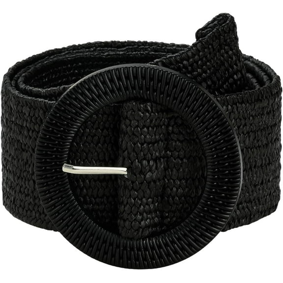 Zhengup Women's Round Buckle Elastic Straw Belts Boho Waist Belt