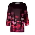 thumbnail image 4 of Fgvctg Valentine's Day Women's Tops Casual Crewneck 3/4 Length Sleeve Top Loose Date Night Pullover Shirts Soft Cute Love Heart Print Half Sleeve Blouse Purple Pink XL, 4 of 5