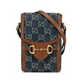 thumbnail image 1 of Pre-Owned Gucci GG Denim Horsebit 1955 Shoulder Bag 625615 Indigo Blue Brown Canvas... (Good), 1 of 8