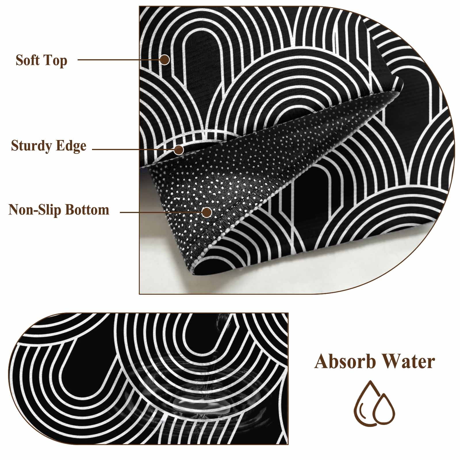 Black White Runner Rugs 2x6 ft Abstract Line Boho Minimalist Arch Geometric Washable Hallway Rugs Non-Slip Floor Mats Absorbent Carpet Bedside Runners for Bedroom Kitchen Bathroom Laundry Room