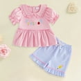thumbnail image 2 of Toddler Baby Girls Clothes For 2t 3t 4t 5t 6t Girls Cute Summer Short Sleeve T Shirt Tops Shorts Clothes Sets Baby Girls Outfits 7t Children,Comfy 5-6 Years, 2 of 6