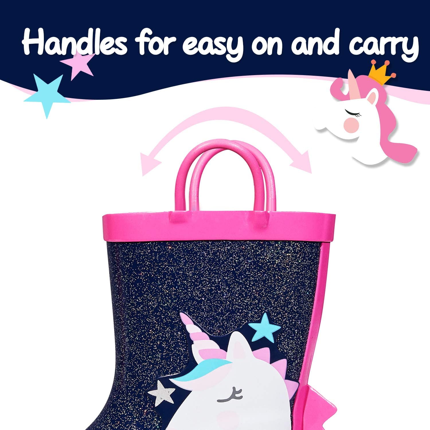 Kushyshoo Rubber Kids Rain Boots Navy Unicorn Rain Boots for Toddler Girls Sizes 6