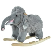 Qaba Kids Ride-On Rocking Horse Toy Mammoth Style Rocker with Fun Music & Soft Plush Fabric for Children 3+ Years