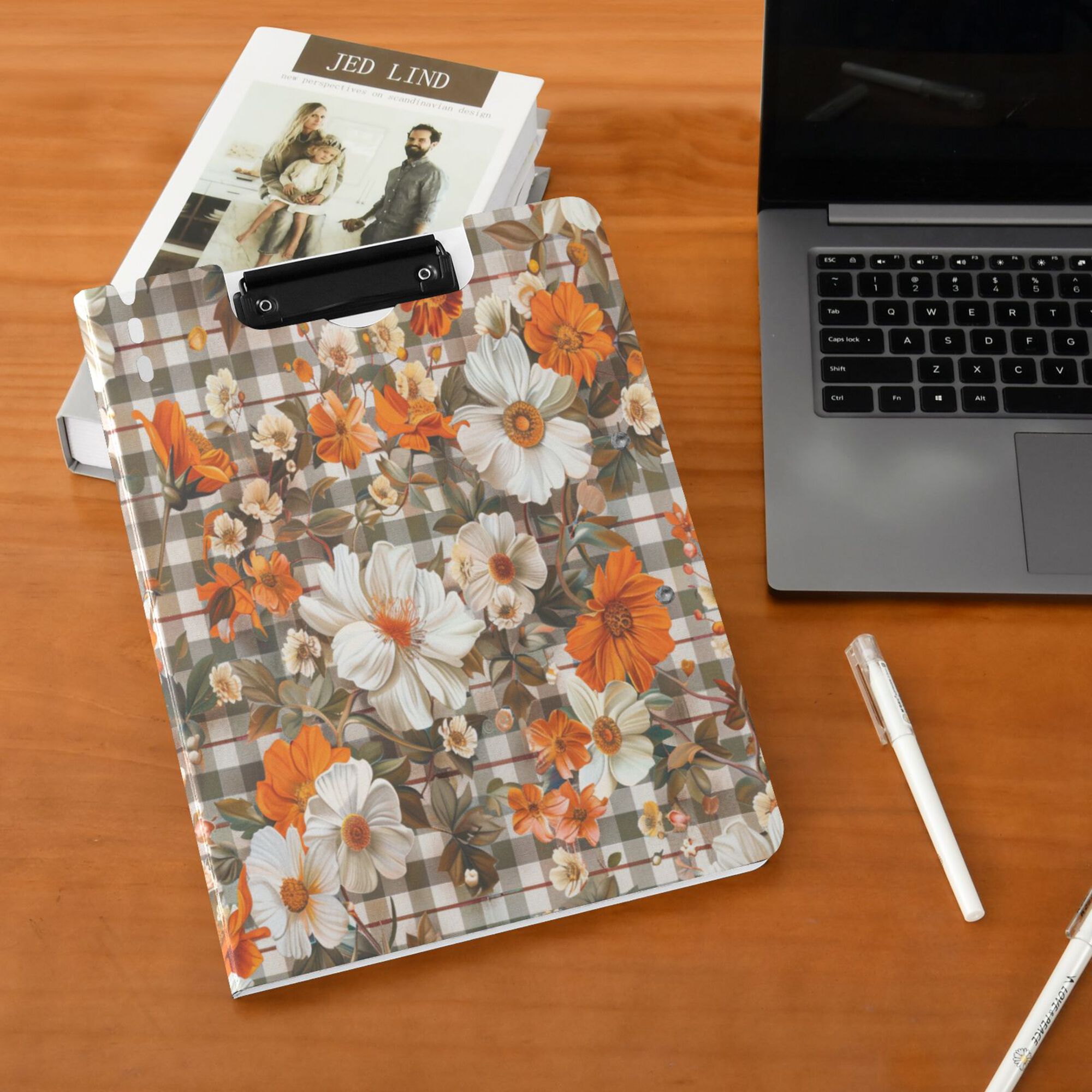 FORMRS A4 Clipboard Folder with Pen Holder Horizontal Foldable School Office Binder, Rustic Floral