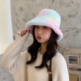 thumbnail image 6 of Fashion Women Plush Winter Warm Keeping Rainbow Tie Dye Cap Fisherman Bucket Hat, 6 of 8