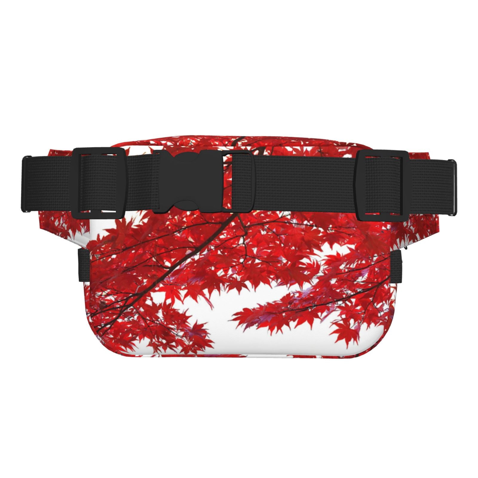 Picia Red Maple Leaf Print Square Double-Layer Waist Bag Mini Adjustable Waist Belt Bag Exercise Running Travel Hiking
