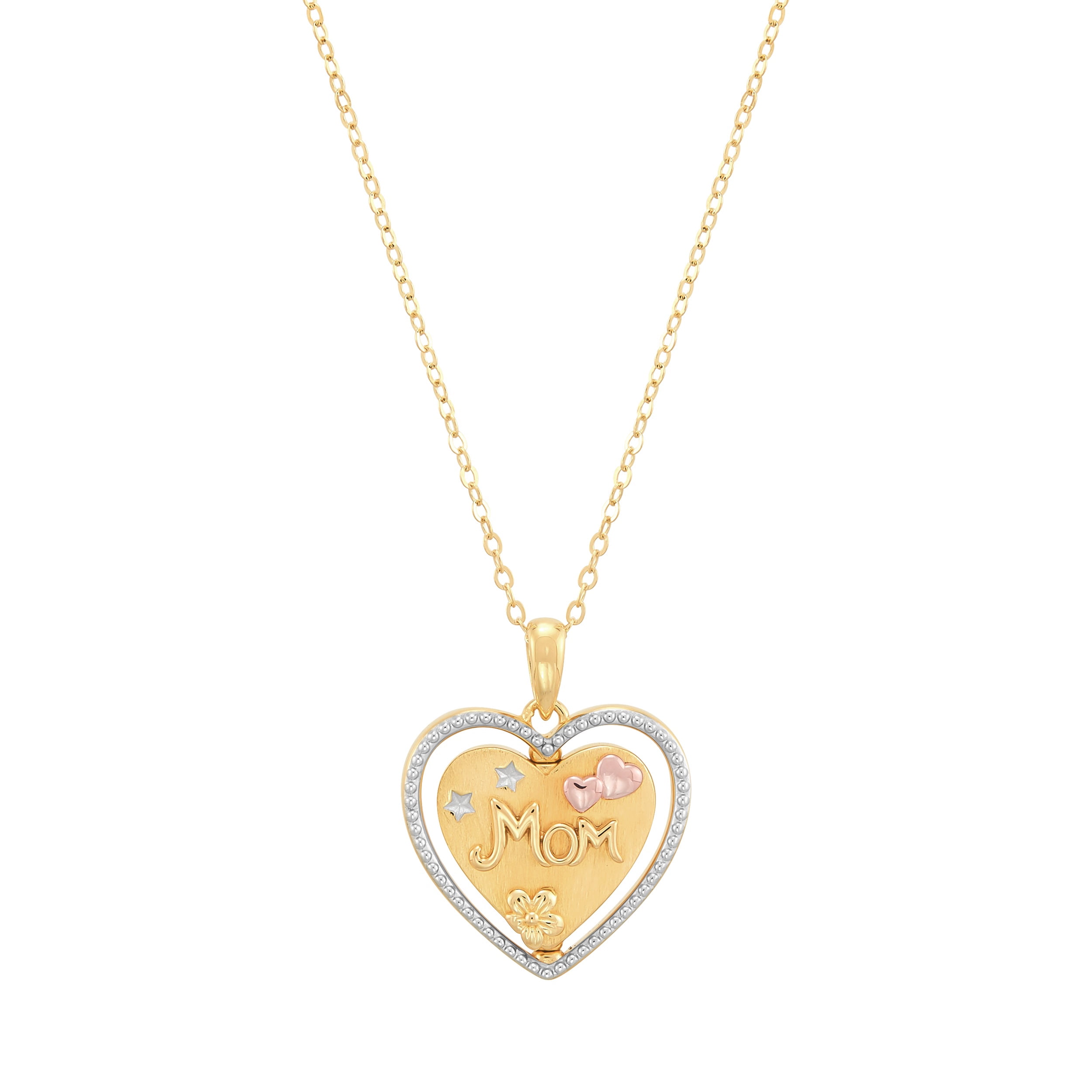 Brilliance Fine Jewelry Women's Sterling Silver 14KT Gold Plated Spinning "Mom" Heart Pendant Necklace, 20"