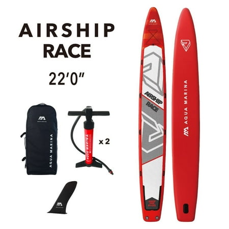 Aqua Marina Stand Up Multi-Person Paddle Board - AIRSHIP RACE 22'0" - Inflatable SUP Package, including Carry Bag, Paddle, Fin, Pump & Safety Harness