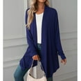 thumbnail image 2 of Women Long Cardigan Mid Length Long Sleeve Pure Color Loose Open Front Cardigan for Lady Navy Blue M, 2 of 6