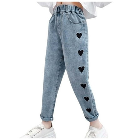 Clothes For Kids Girls Jeans Denim Elastic Wasit Wide Leg Baggy Pants Kids Clothes