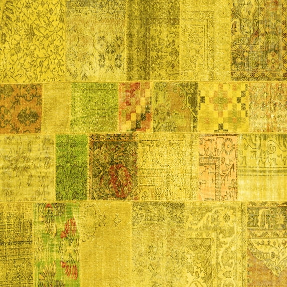 Ahgly Company Machine Washable Indoor Square Patchwork Yellow Transitional Area Rugs, 4' Square
