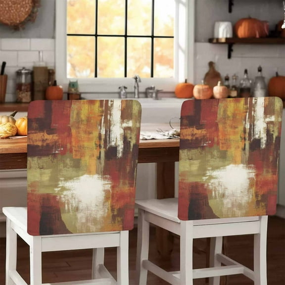 Burnt Orange Green Chair Covers Set of 4 Thanksgiving Abstract Texture Chair Back Covers Stretch Removable Washable Slipcovers Protector for Dining Room Kitchen Party Decor
