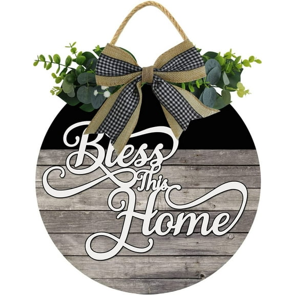 Eveokoki 12" Door Decor Sign,Rustic Hanging Bless This Home Wooden Signs Family Sign Rustic Wall Decor Indoor and Outdoor Vintage Wooden Decoration Farmhouse Primitive