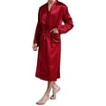 thumbnail image 1 of Men V Neck Satin Robe Kimono Long Bathrobe Lightweight Sleepwear Wedding, 1 of 6