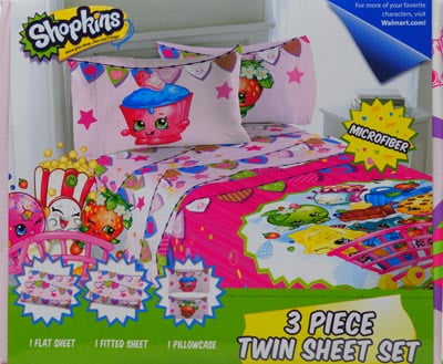 Details about   **NEW Kids’ Shopkins 3pc Twin Fitted Sheet Pillowcase Bedding Set Flat Sheet 