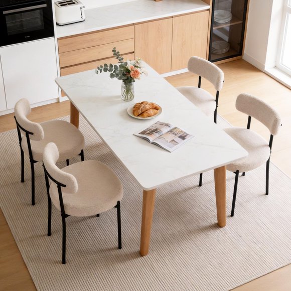 Teddy Fleece Round Dining Chair Set of 4, Upholstered Accent Seating with Metal Legs for Kitchen and Dining Room, Camel