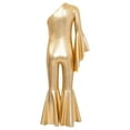 thumbnail image 4 of iixpin Kids Girls Metallic Dance Jumpsuit One Shoulder Bell-bottom Leotard Romper Pageant Party Prom Gown Dancewear Gold 16, 4 of 7