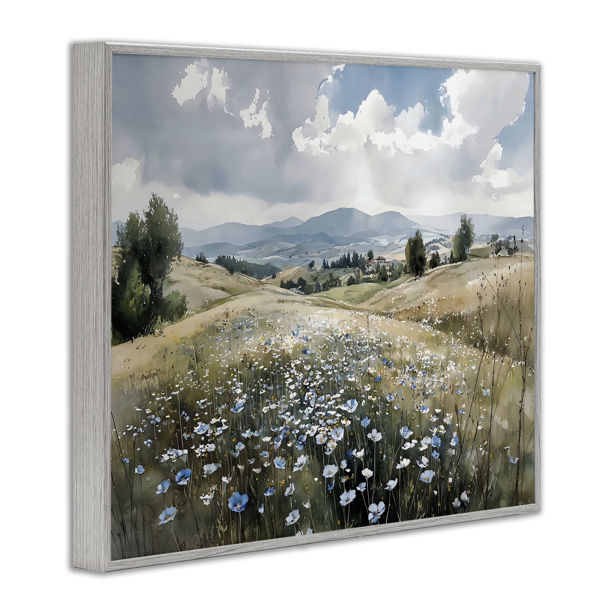 Stupell Industries Poppy Blues Across Meadow Gray Framed Giclee Art, design by Franklyn Gregory