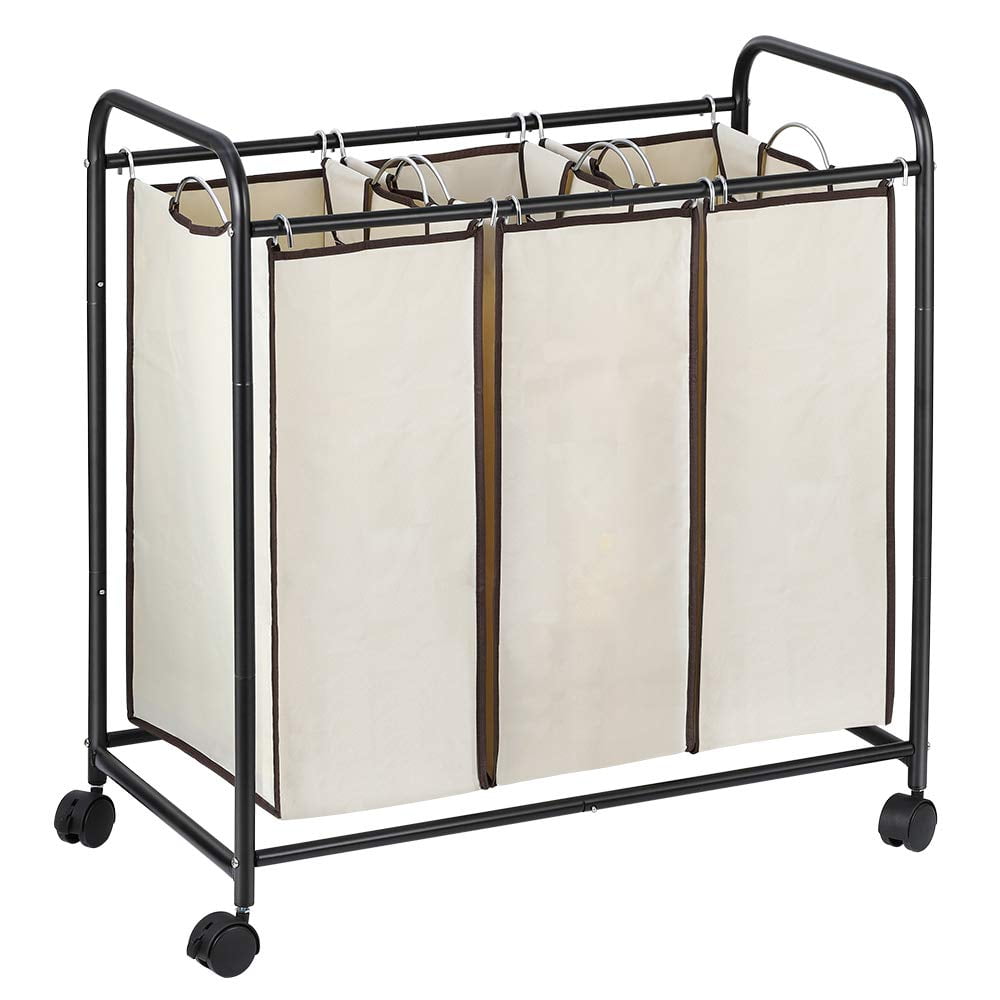 3Bag Laundry Sorter Cart, Laundry Sorter with Removable Bags Brown