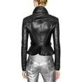 thumbnail image 3 of New Women's Black Quilted Leather Motorcycle Biker Collared Jacket 100% Genuine Soft Lambskin Belted jacket W315, 3 of 4