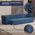 thumbnail image 7 of ijuicy Twin Size Foldable Sleeper Sofa Bed with Linen Upholstered, Convertible Sofa with 3 Ottomans, Fold Out Futon Sofa Bed with Memory Foam Mattress, Twin Size Floor Couch, Blue, 7 of 7