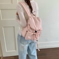 thumbnail image 4 of Women Men Nylon Bookpack Drawstring Solid Color Students Bookbags Large Capacity Travel Daypack Bag for Commute (Pink), 4 of 12