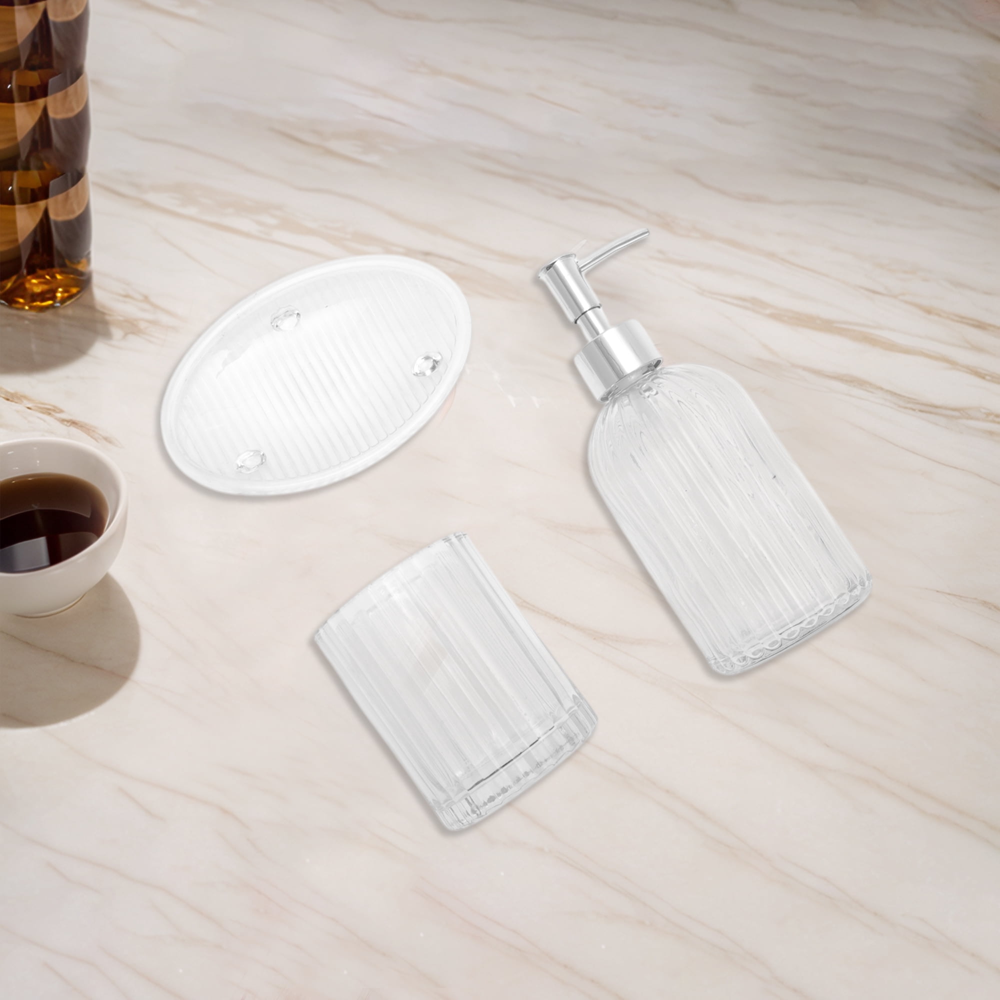 Unique Bargains Bathroom Accessories Kit 3Pcs Clear