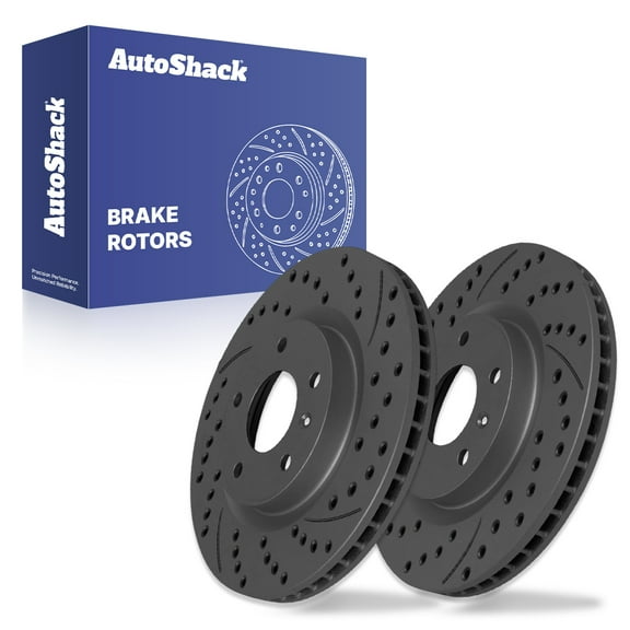 AutoShack Front Vented Drilled & Slotted Coated Brake Rotors Black Matte Finish 2-PC Set Replacement for 2007-2009 Chevrolet Equinox 2008-2010 Saturn Vue BlackShield 11.65" (296 mm)