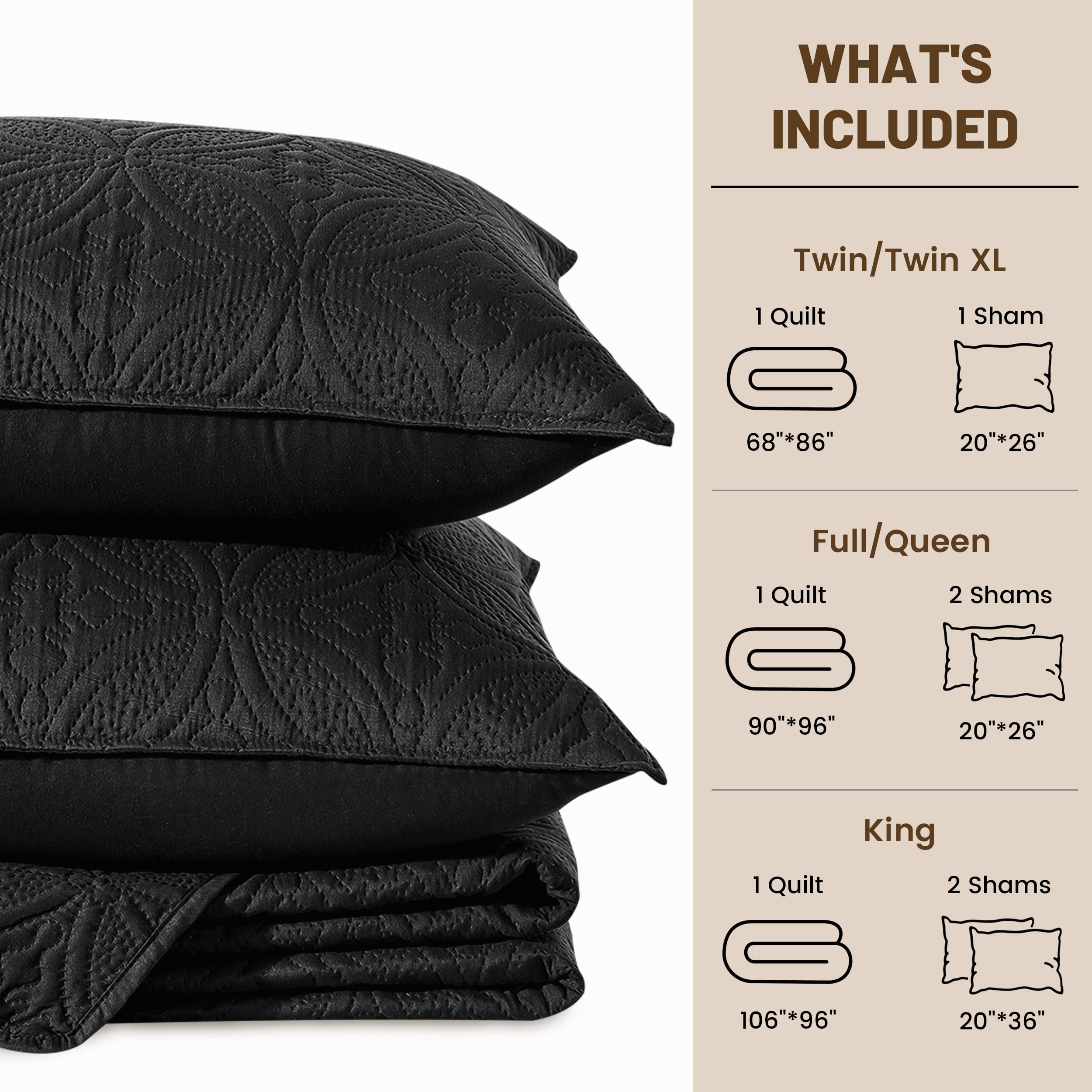 VCCOEM Quilt Set Twin/Twin XL Size Lightweight Bedspreads, All Season Coverlet, 2 Piece (1 Quilt, 1 Pillow Sham), Coin Pattern, Black