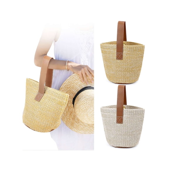 Luxtrada Women Rattan Wicker Straw Woven Crossbody Beach Bag Tote Shoulder Bag BasketGift (Beige)