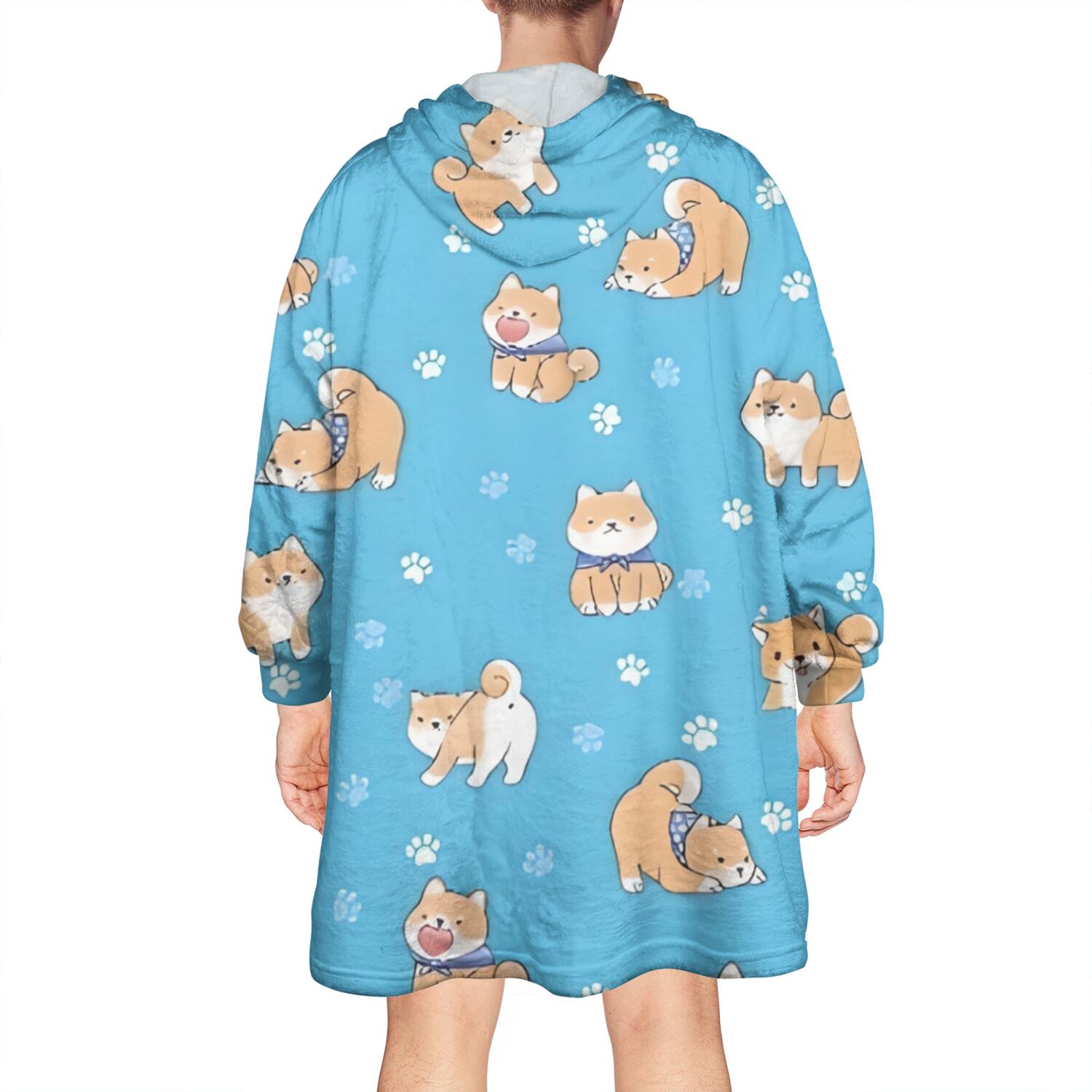 Wearable Oversized Blanket,Cute Shiba Inu Wearable Blanket Hoodie for Adults,Cozy Hooded Blankets with Super Pockets,Super Warm Fuzzy Pullover for Women & Men