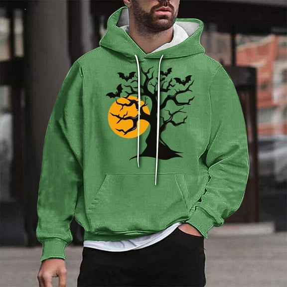 WXLWZYWL Funny Halloween Hoodies for Men Bat Design Shirt for Men with Pocket Drawstring Sweatshirt Hooded Costumes Pullover Tops Plus Size